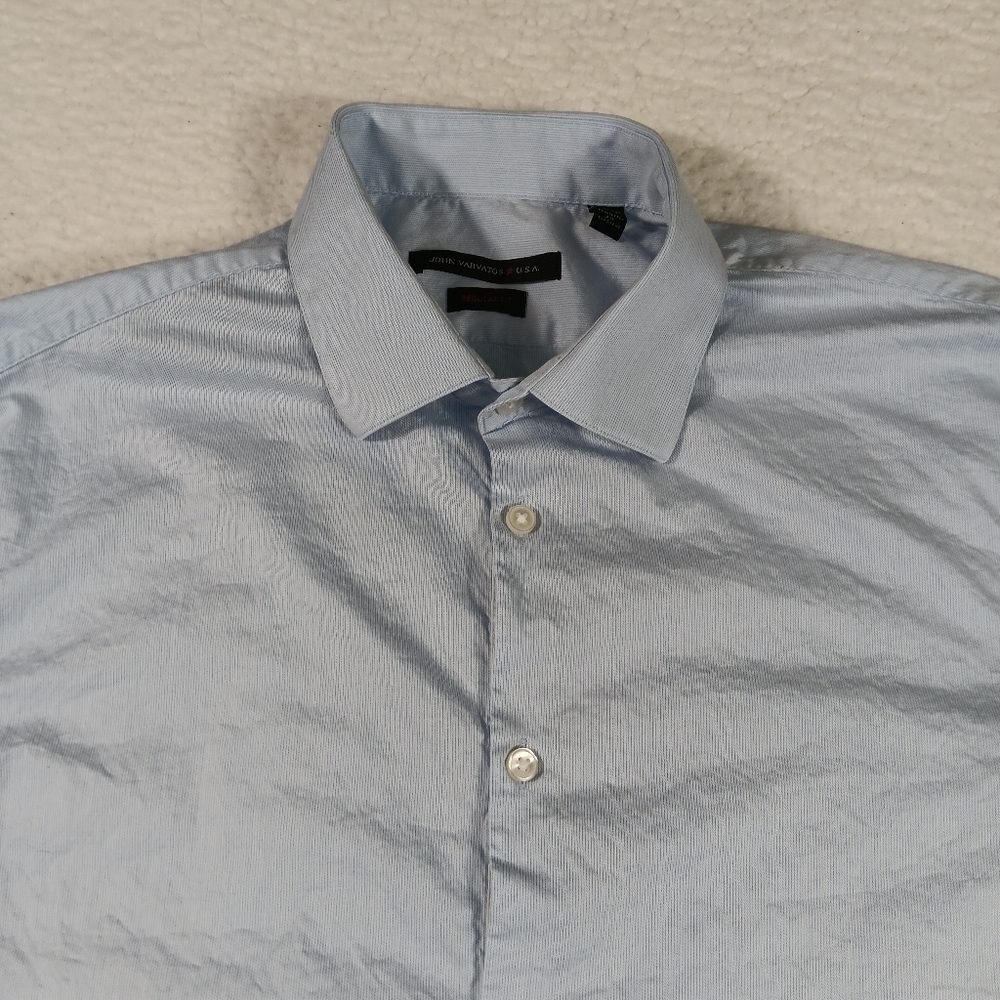 John Varvatos Shirt Mens 16.5 34/35 Blue Long Sleeve Button Up Office Buisness - Picture 7 of 13